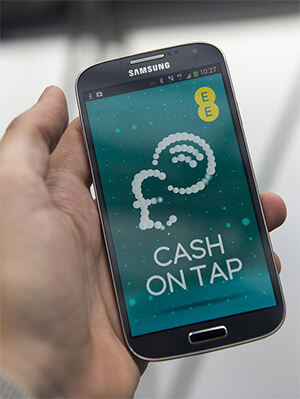 Cash On Tap by EE screen on smartphone Cash On Tap by EE screen on smartphone