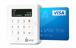 SumUp card machine with Visa card inserted
