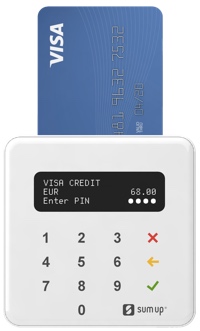 Sumup Air with chip card sticking out Sumup Air with chip card sticking out