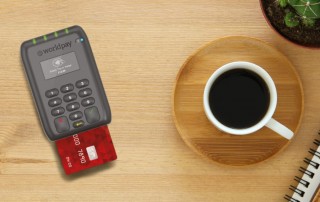 Worldpay Reader on a cafe table
