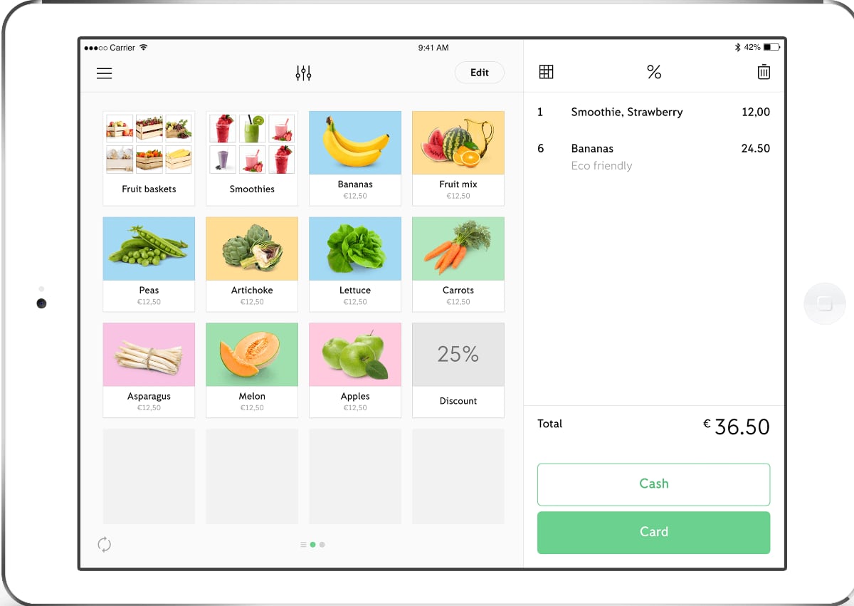 iZettle Go app menu on iPad