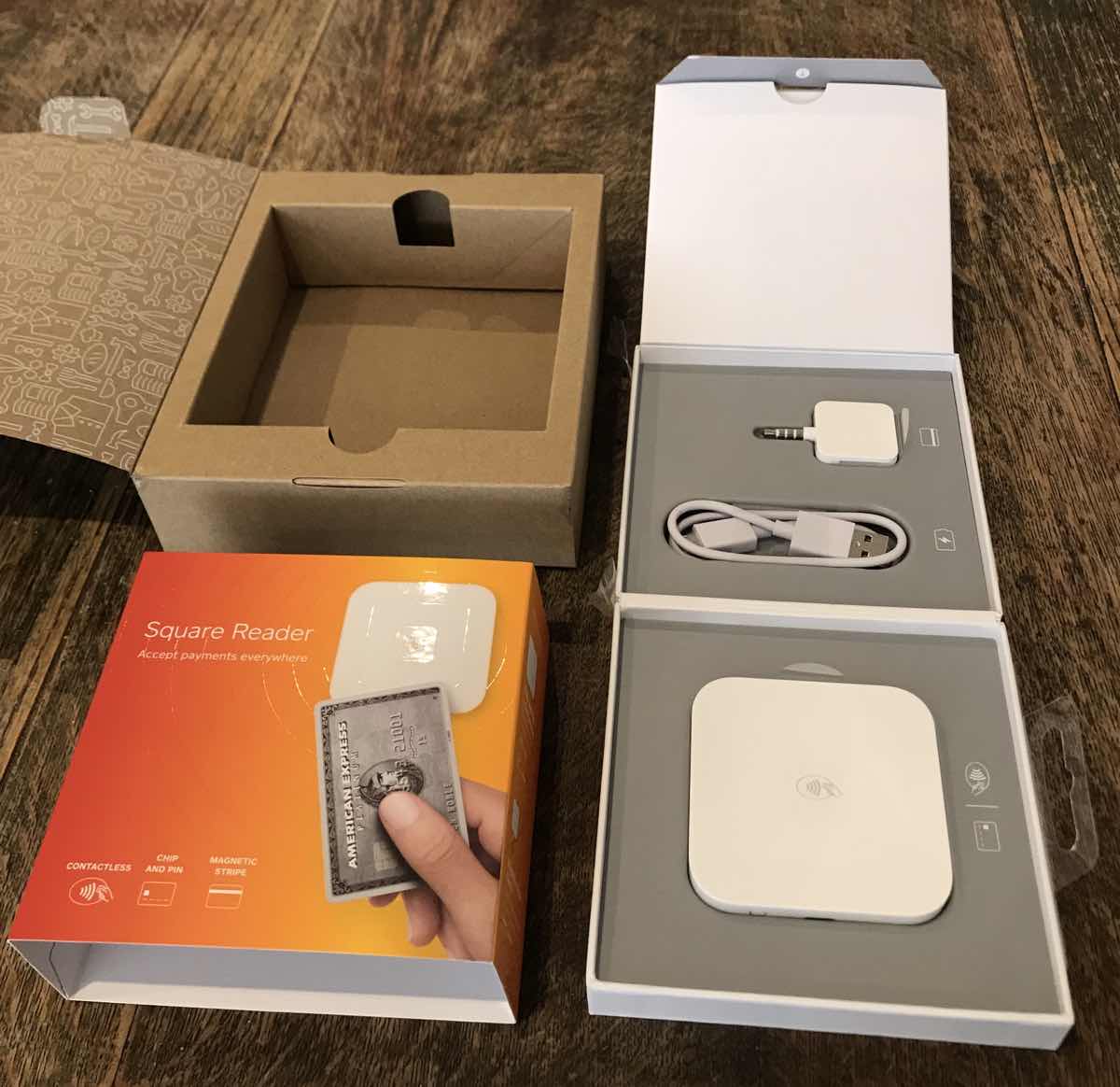 Unpacking the Square Reader box of contents Square Reader unpacking