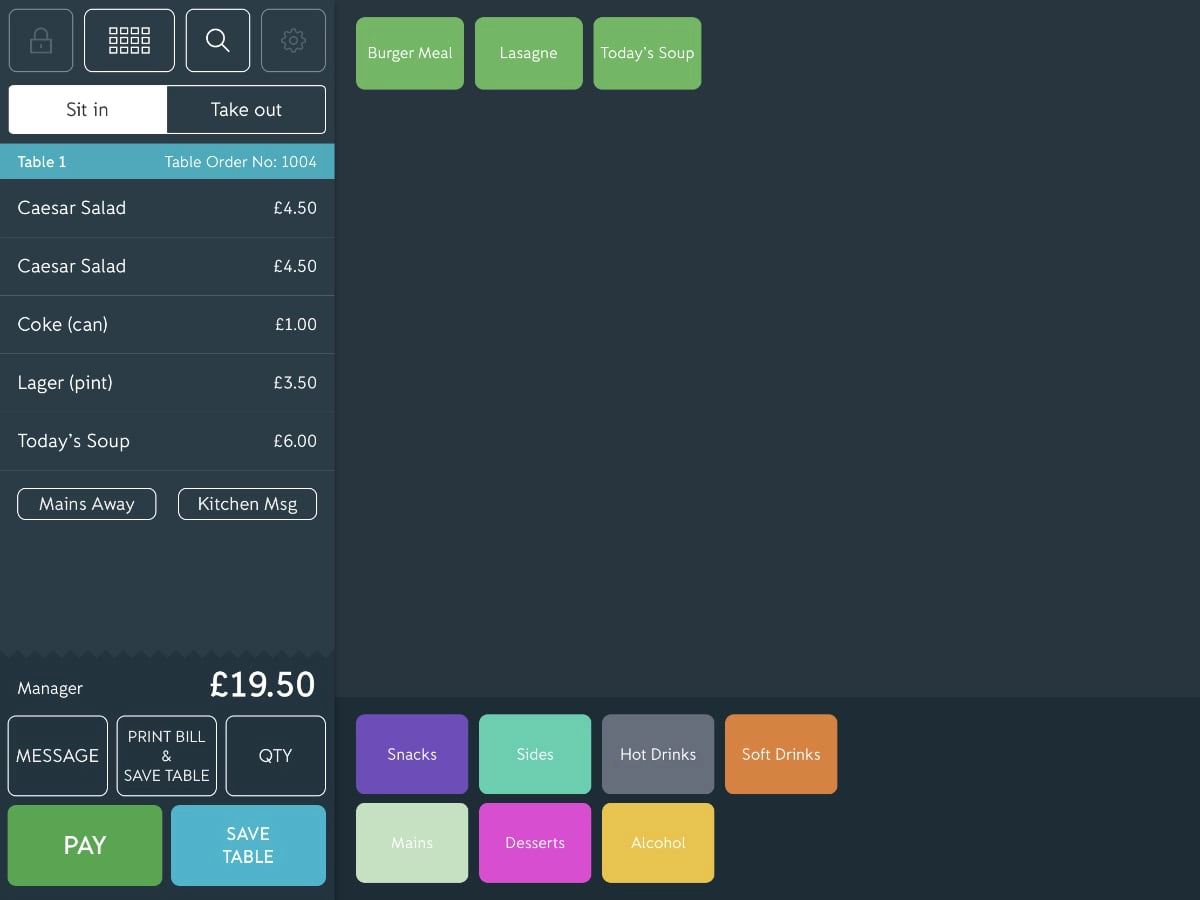 iZettle Pro till menu