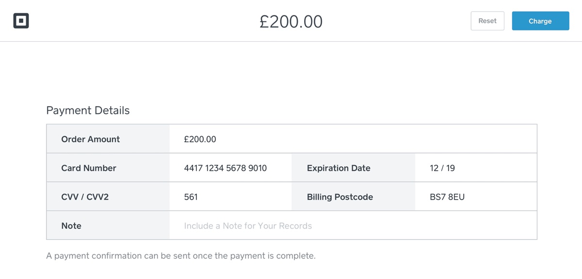 Square Virtual Terminal page during payment Square Virtual Terminal page during payment