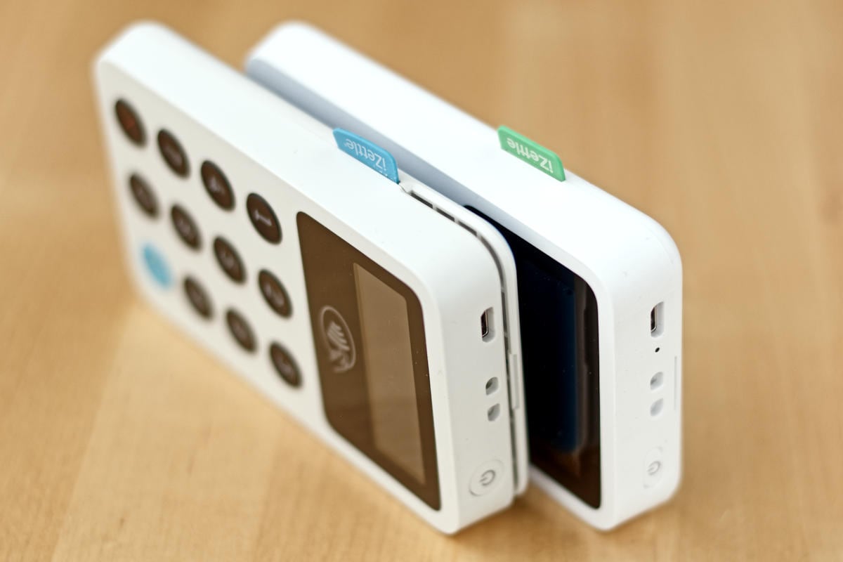 iZettle Reader vs Reader 2 on their sides