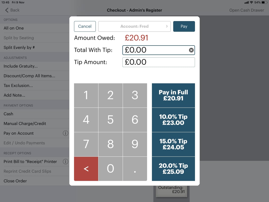 TouchBistro checkout screen TouchBistro checkout