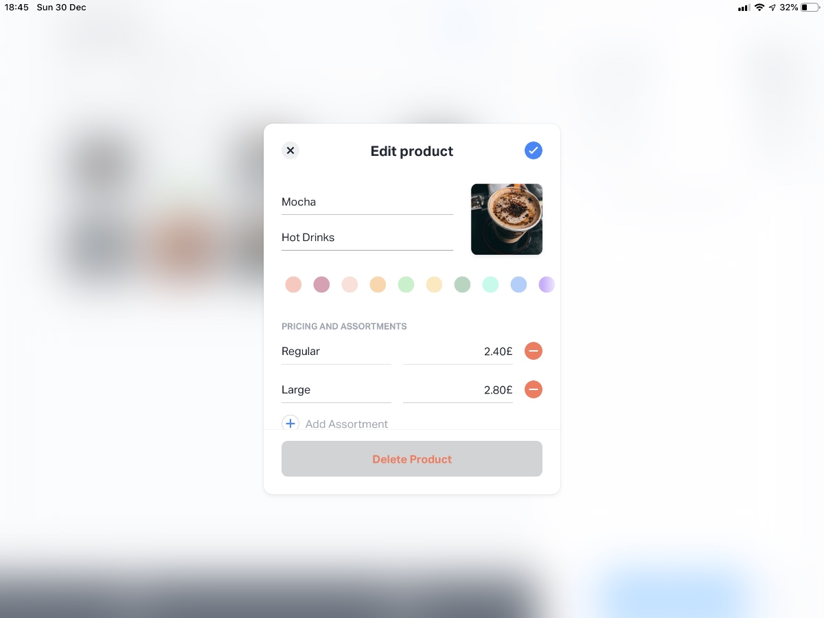 SumUp app edit product screen on iPad SumUp app edit product screen on iPad