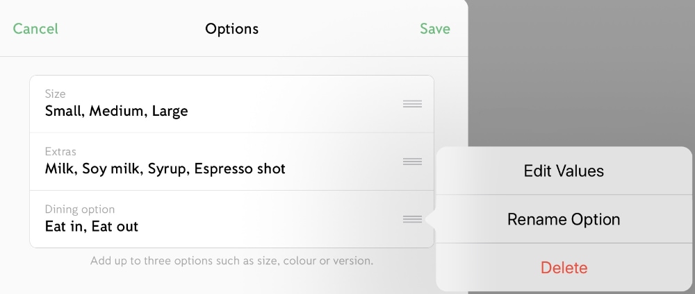 iZettle Go product options iZettle Go product options