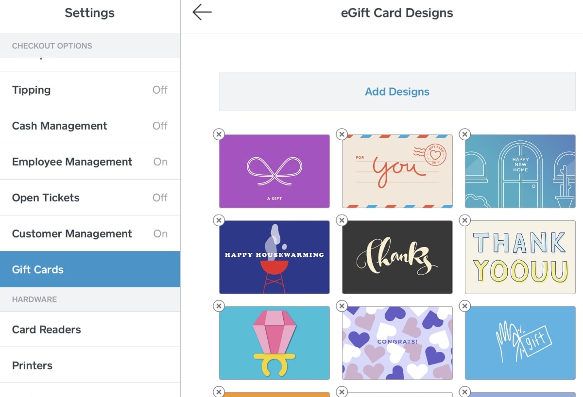 Square eGift card designs as seen in app Settings Square eGift card designs as seen in app Settings