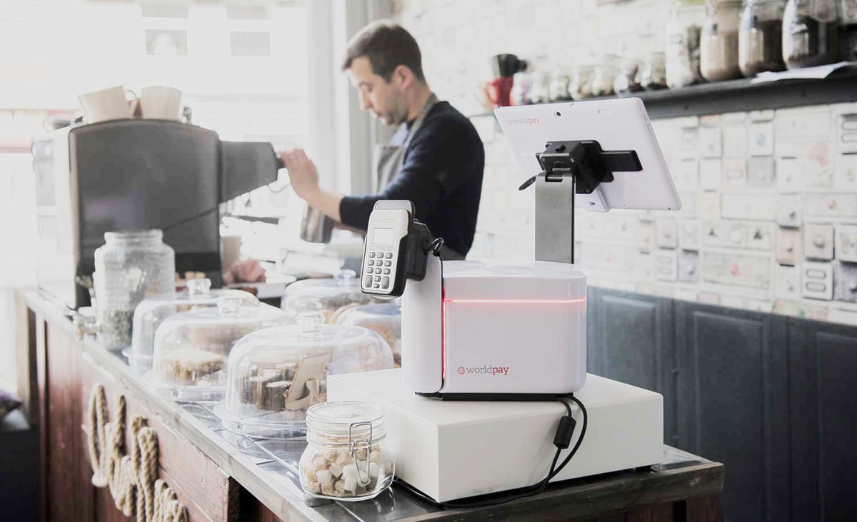 Worldpay My Business Hub POS in a cafe Worldpay My Business Hub POS in a cafe