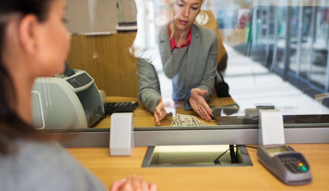 Banking counter during cash deposit Banking counter during cash deposit