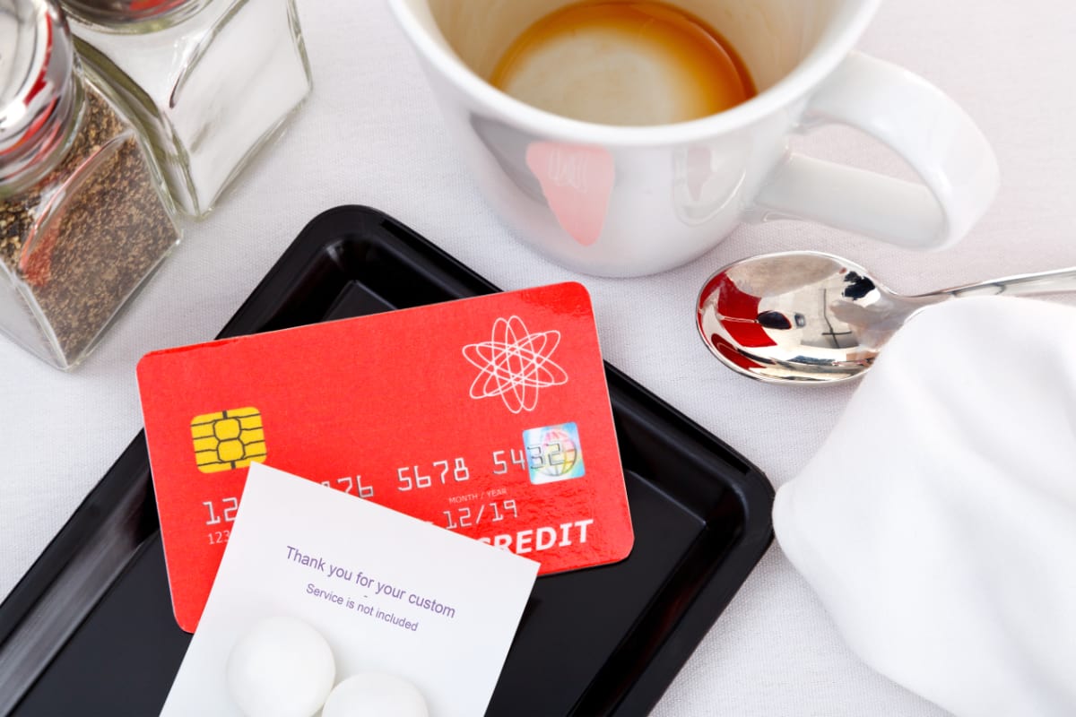 Credit card on tip tray