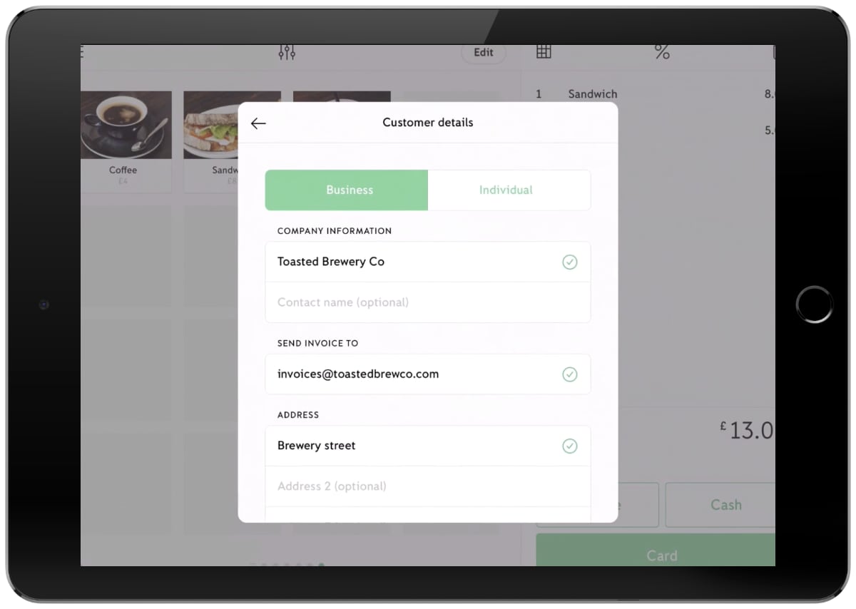 iZettle invoice options before sending iZettle Invoice