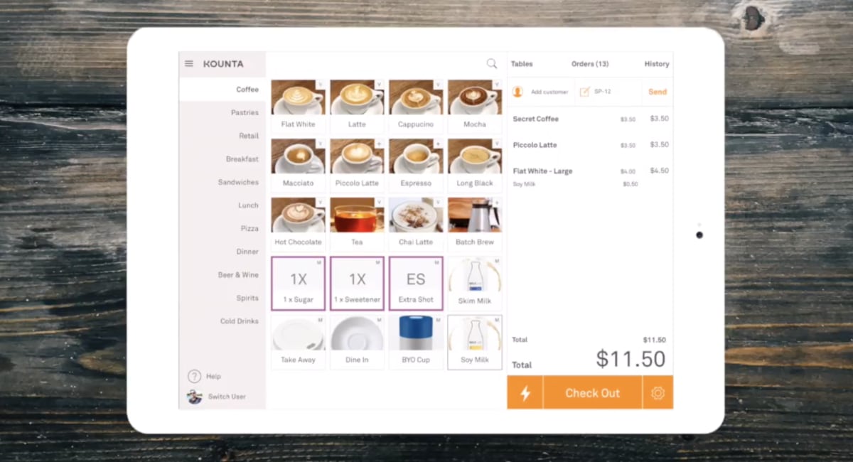 Kounta POS menu Kounta POS menu