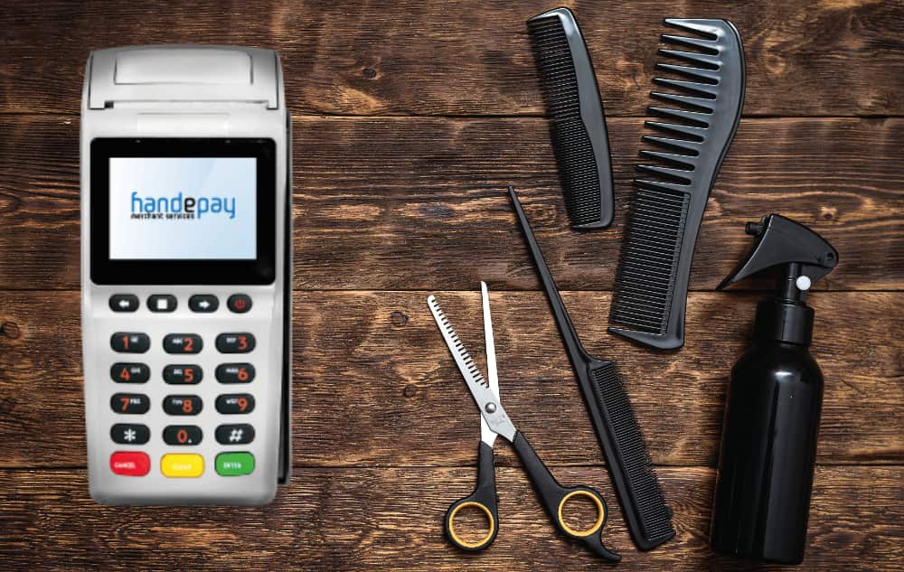 Handepay terminal on stylist table Handepay terminal on stylist table