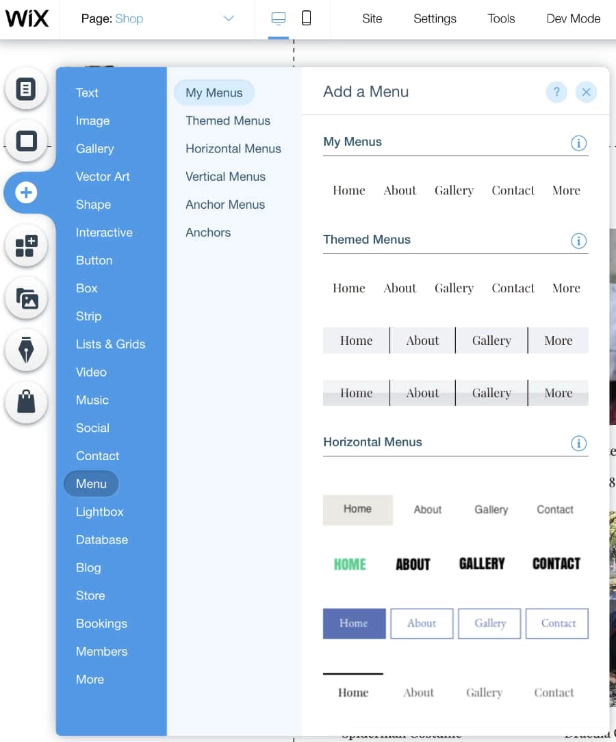 Wix add elements Wix editor options