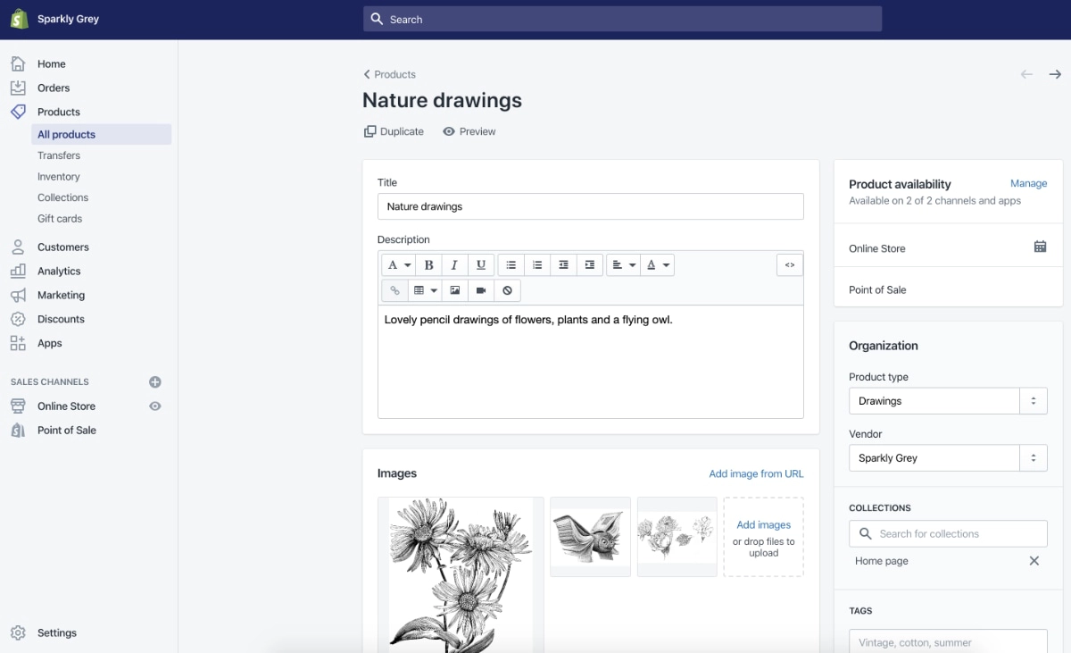 Shopify edit product page Shopify edit product page