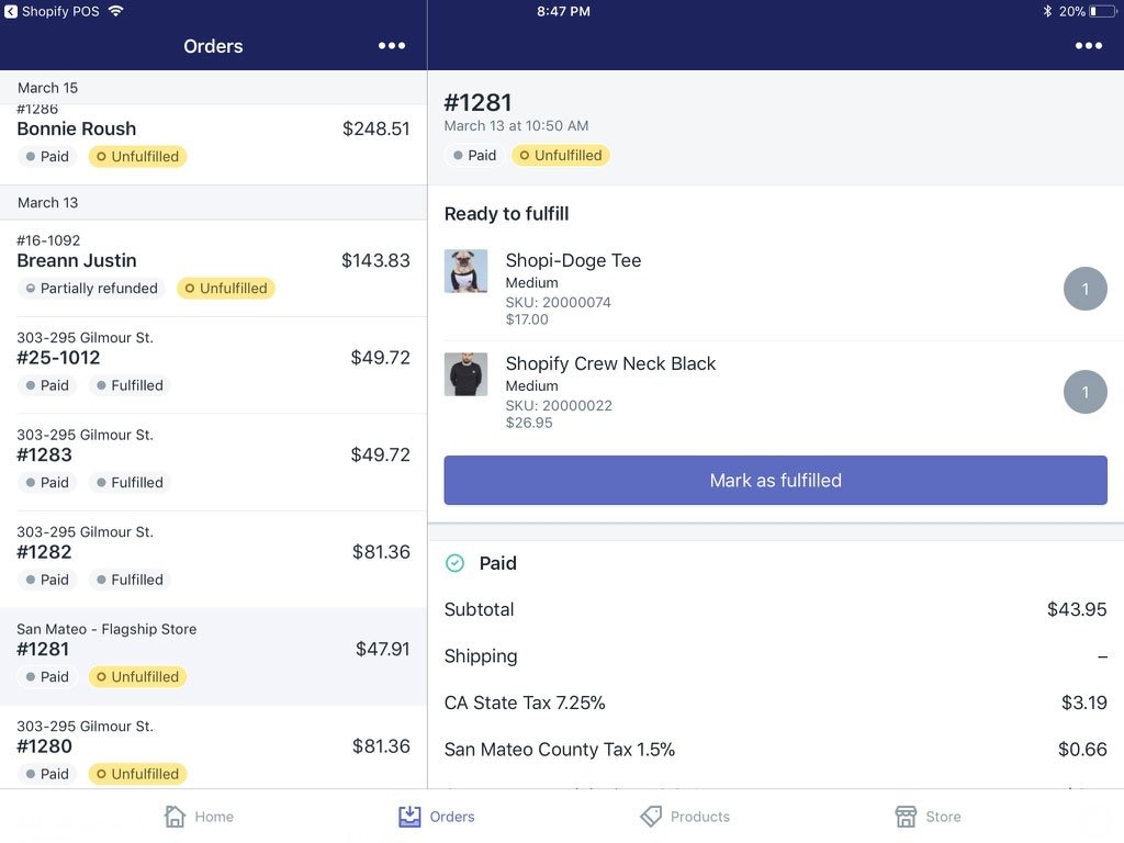 Shopify POS app order screen Shopify POS app orders