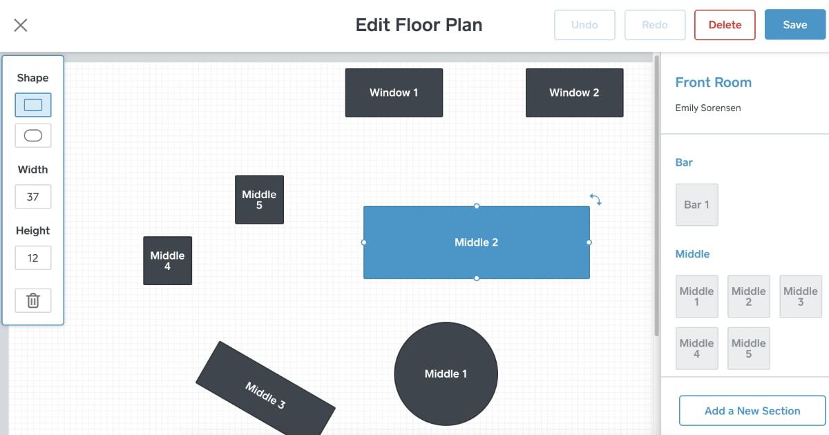 Square Restaurants floor plan editor