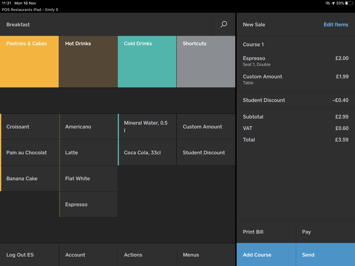 Square for Restaurants – POS menu Square for Restaurants - POS menu