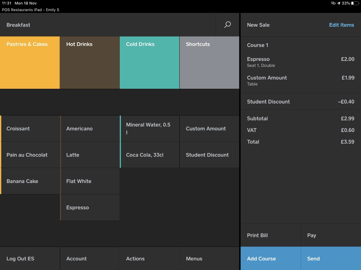 Square for Restaurants – POS menu Square for Restaurants - POS menu