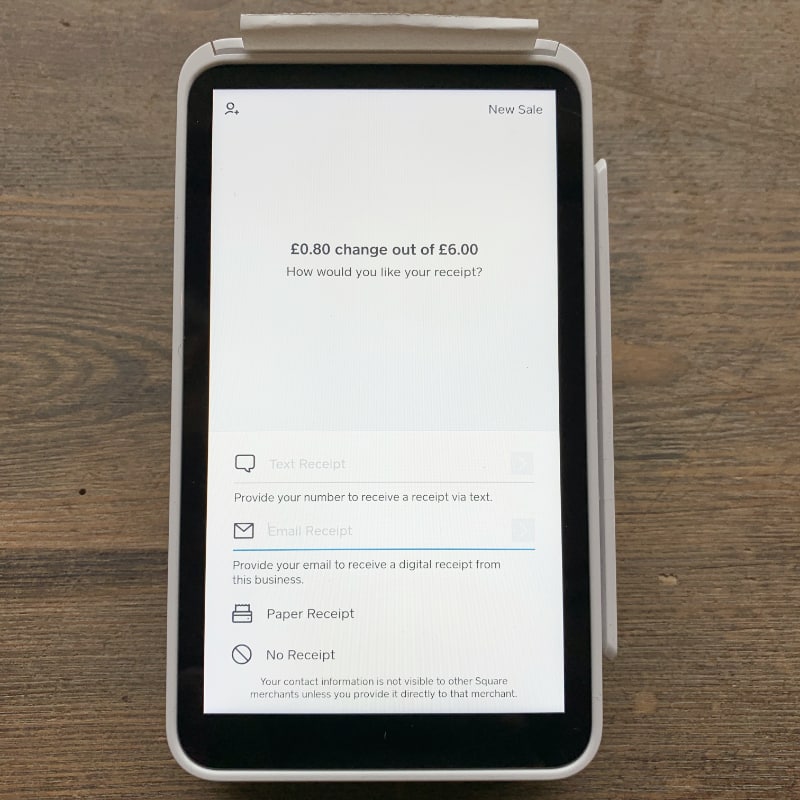 Square Terminal receipt options