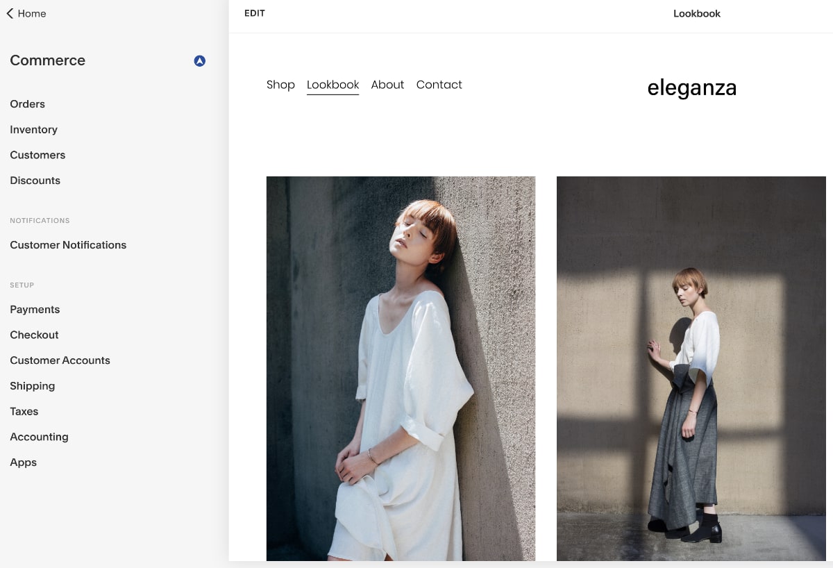 Squarespace commerce side menu options Squarespace ecommerce editor