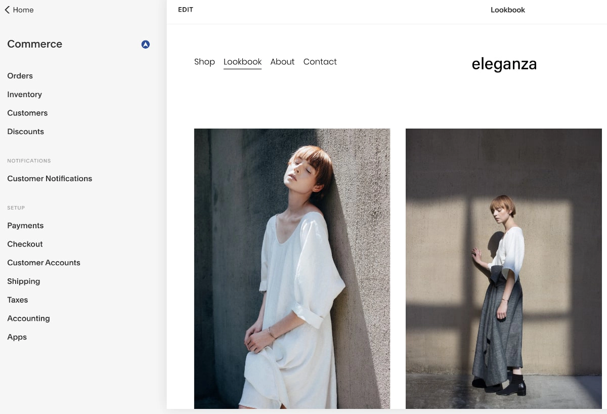 Squarespace commerce side menu options Squarespace ecommerce editor
