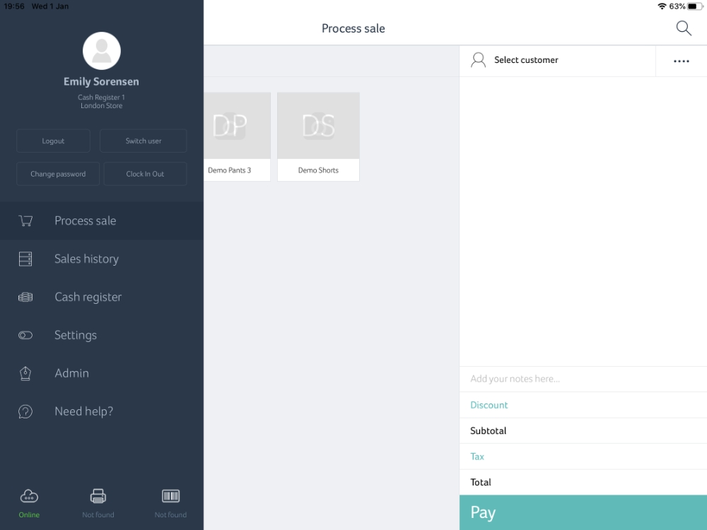 Hike POS side menu on iPad Hike POS side menu