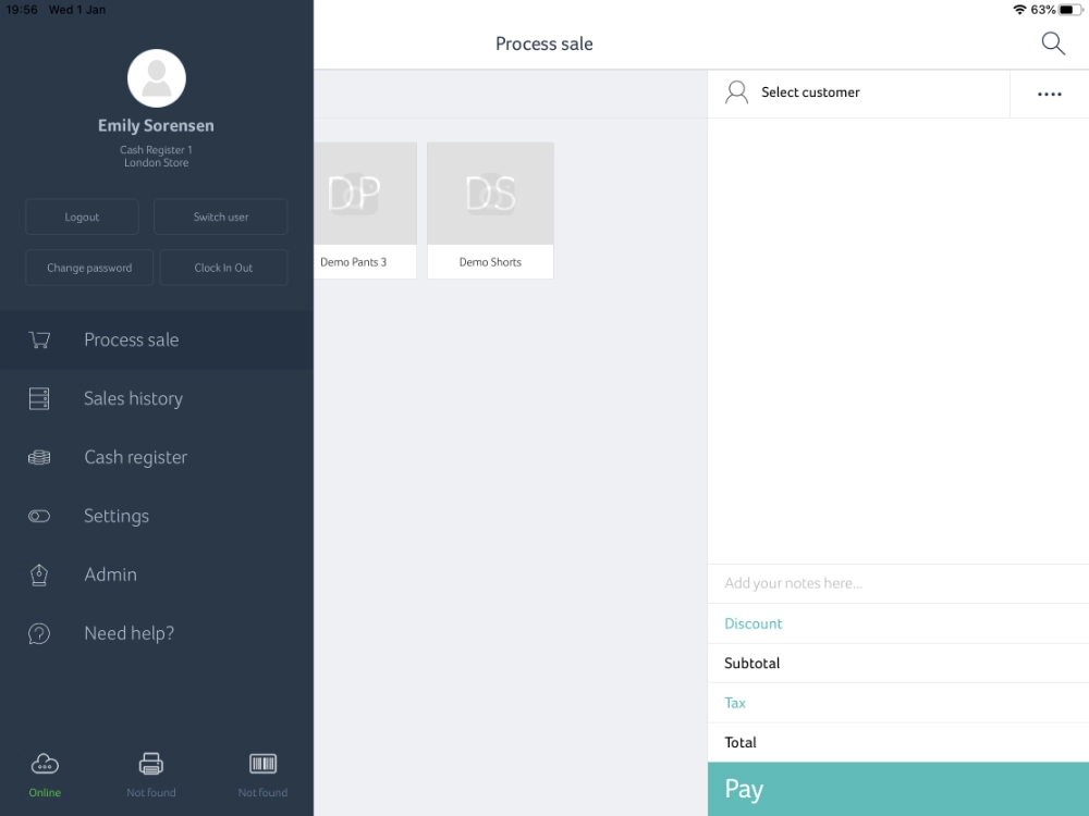 Hike POS side menu on iPad Hike POS side menu