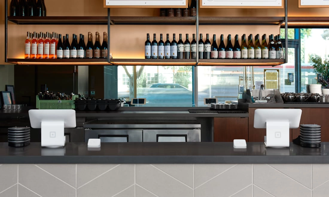 Square Reader counter setup in a restaurant Square point of sale setup in restaurant