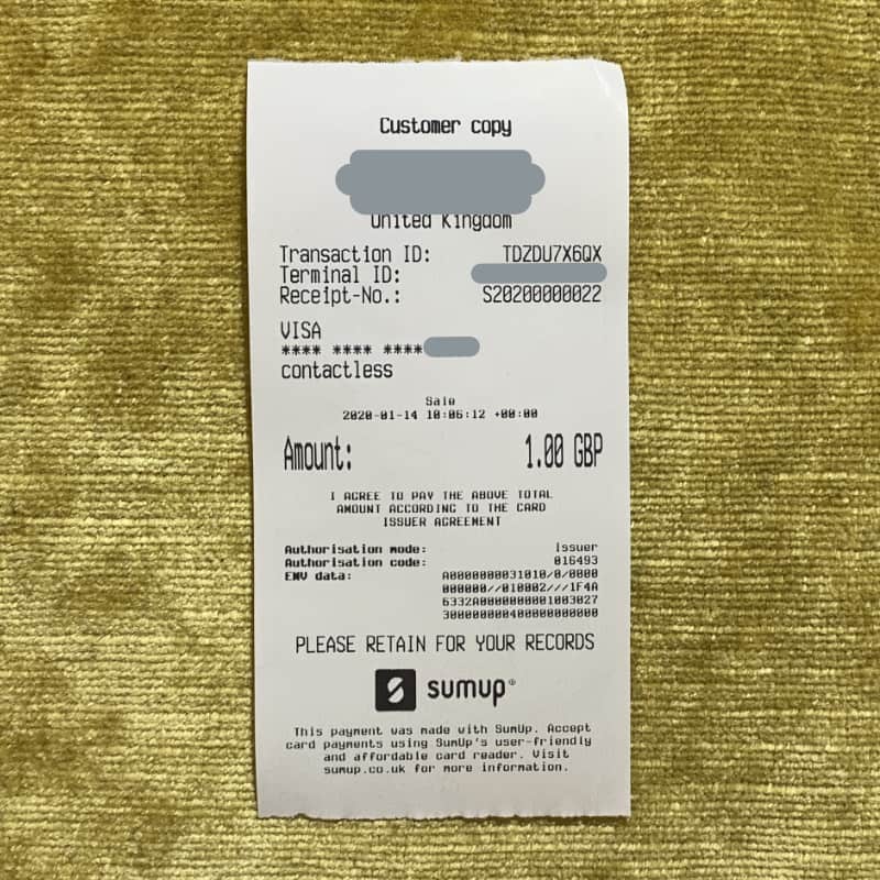 SumUp 3G Printer receipt example SumUp 3G Printer receipt example