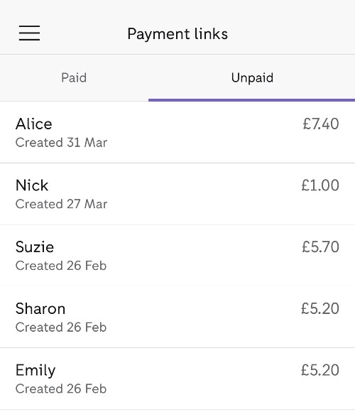 iZettle unpaid payment links