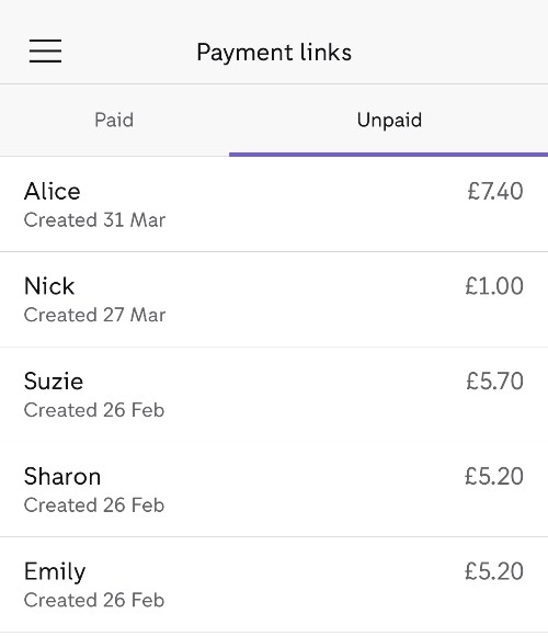 iZettle Payment Links – unpaid list iZettle unpaid payment links
