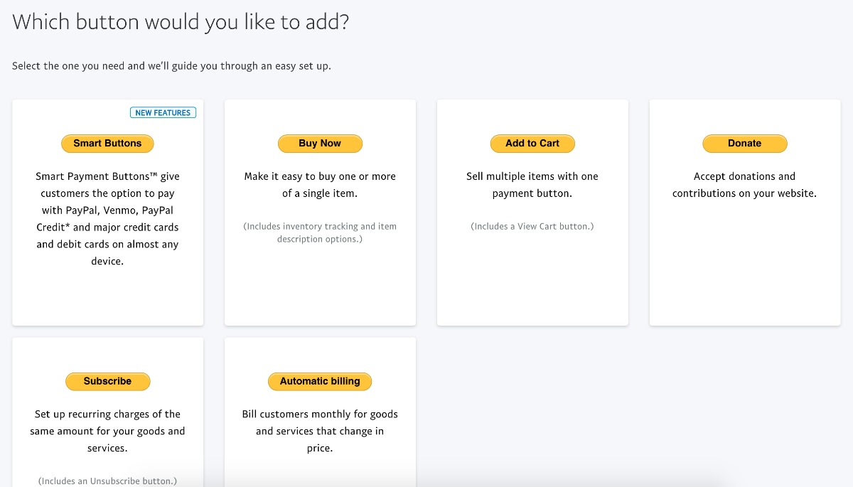 PayPal Business pay button options PayPal Business pay buttons