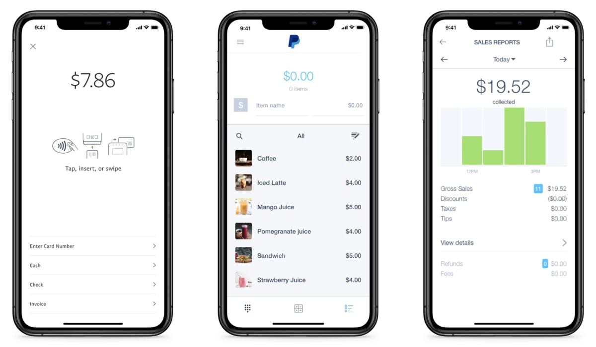 PayPal Here app screens PayPal Here app