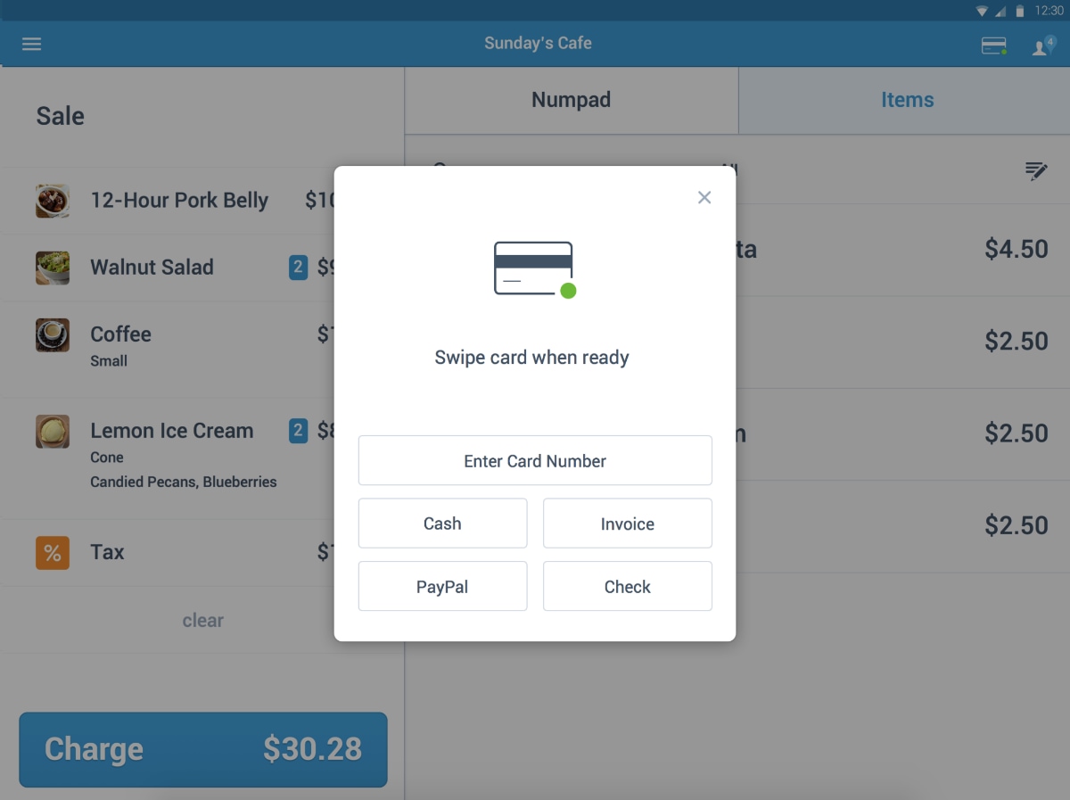PayPal Here payment methods on Android tablet PayPal Here payment methods on Android tablet