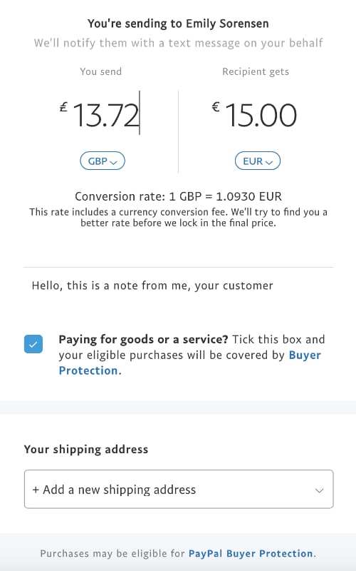 PayPal Me currency conversion