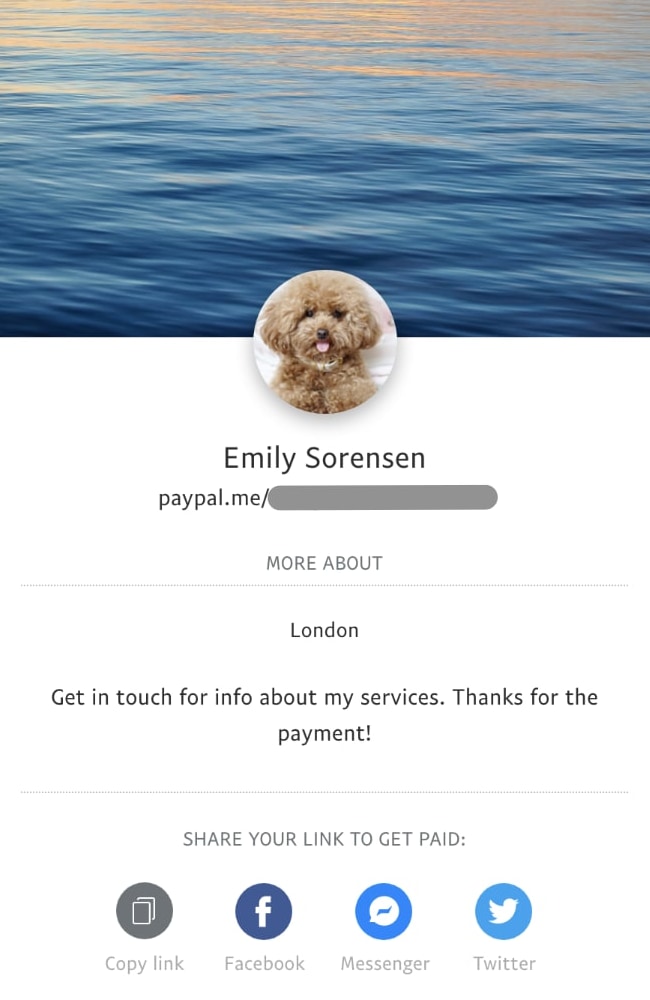 PayPal Me sharing page PayPal Me sharing page