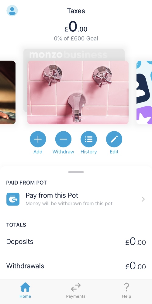 Monzo Business pots in app