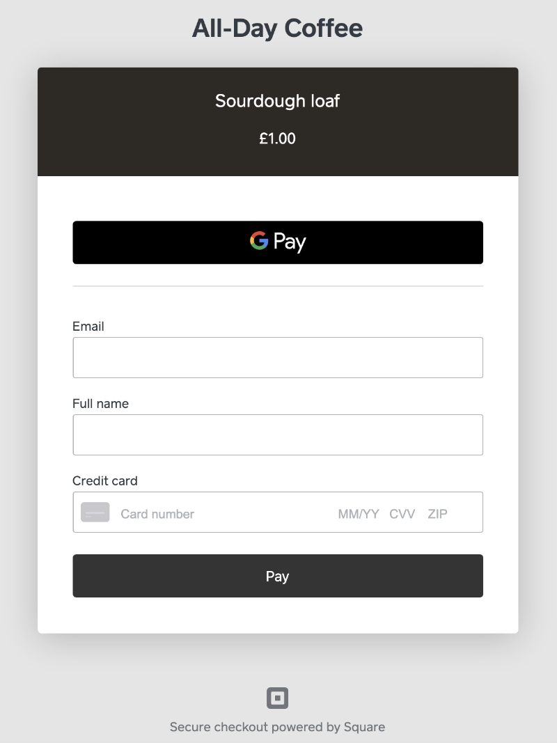 Square Online Checkout example Square Online Checkout example