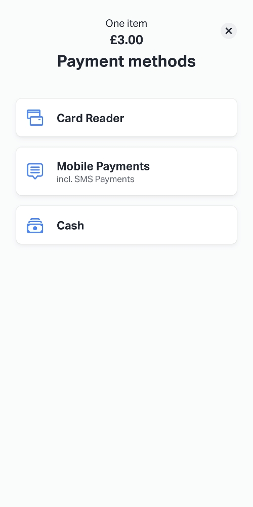 SumUp App payment methods menu