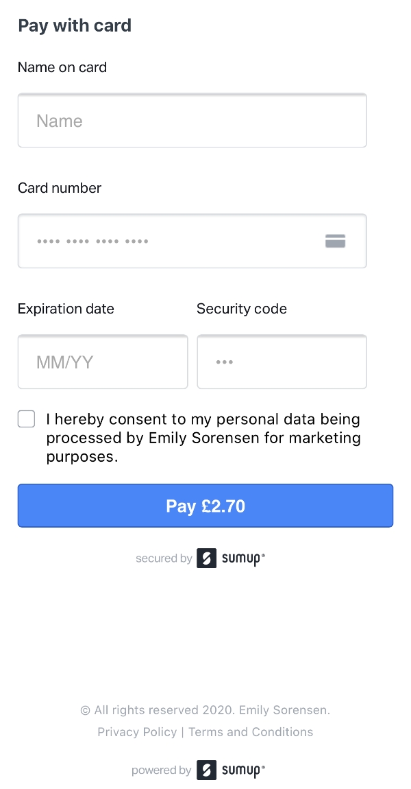 SumUp online checkout – enter card details SumUp online checkout payment