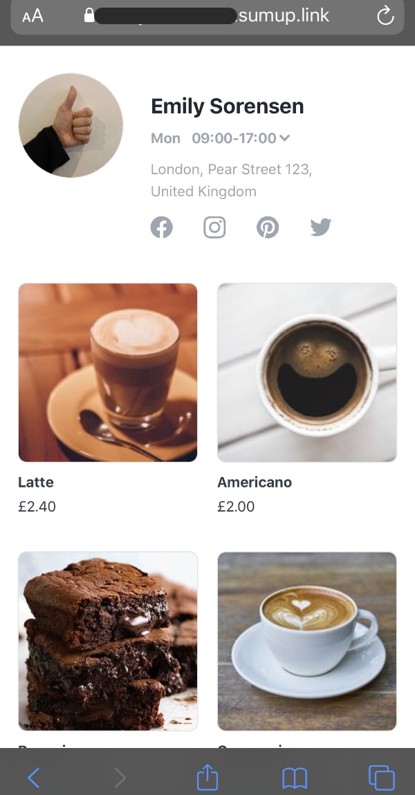 SumUp online shop example on mobile SumUp online shop example mobile
