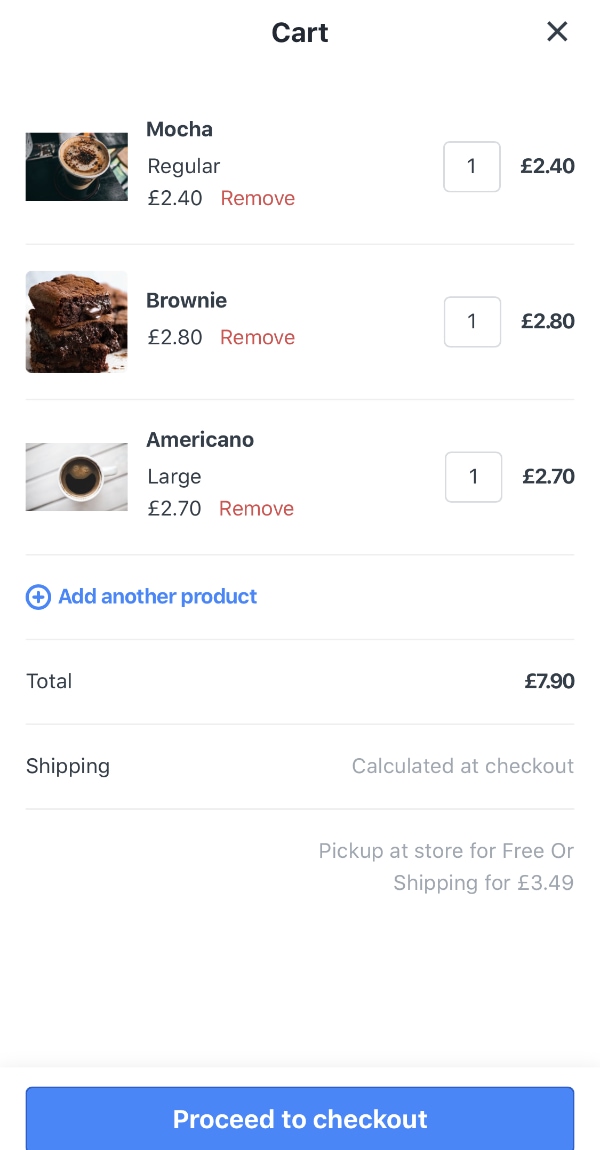 SumUp online shopping cart