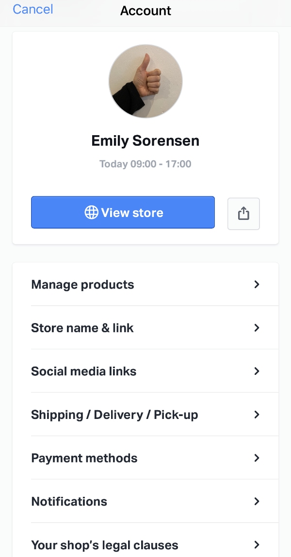 SumUp Online Store Starter settings SumUp Online Store Starter settings