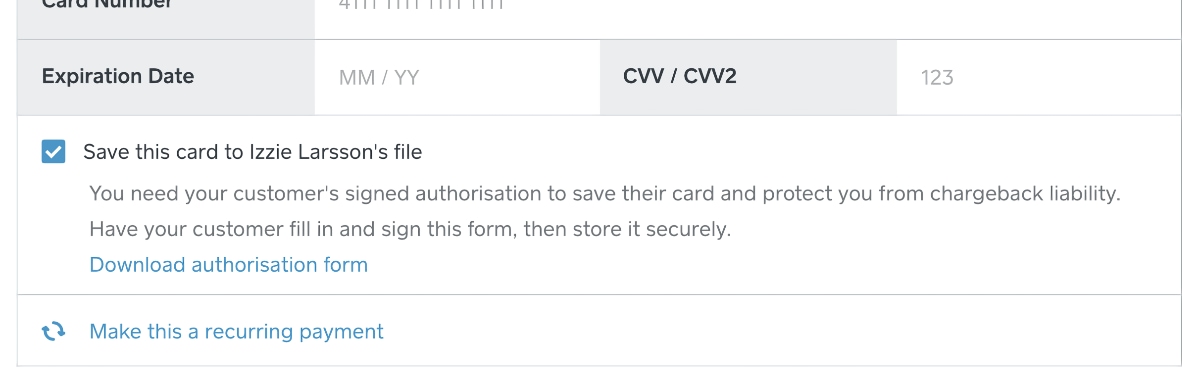 Square card on file in Virtual Terminal