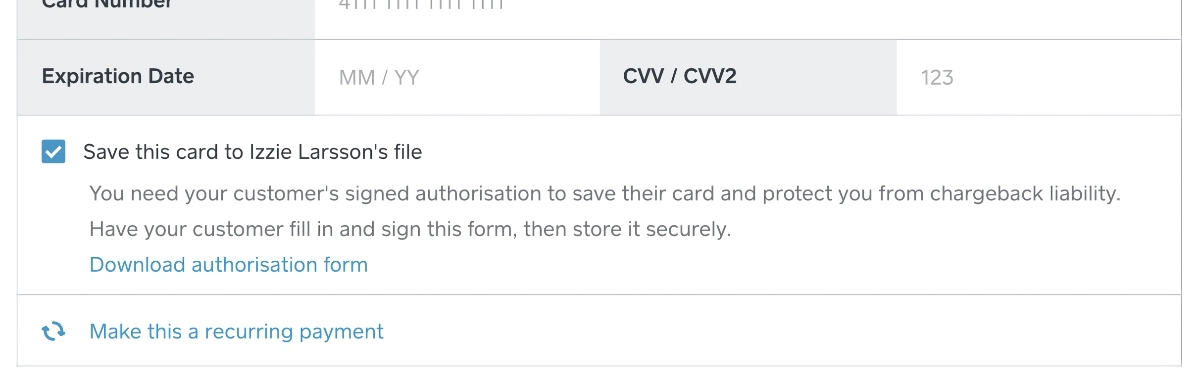 Square card on file in Virtual Terminal