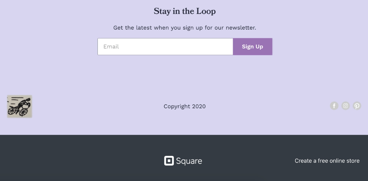 Square Online Store footer, free plan Square Online Store footer free
