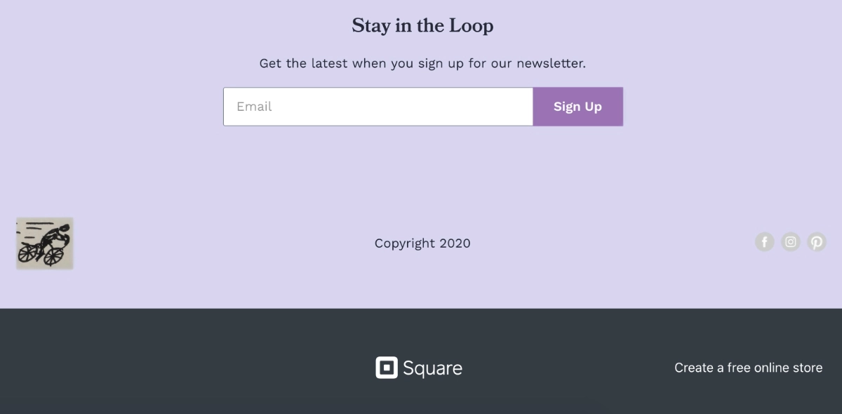 Square Online Store footer, free plan Square Online Store footer free